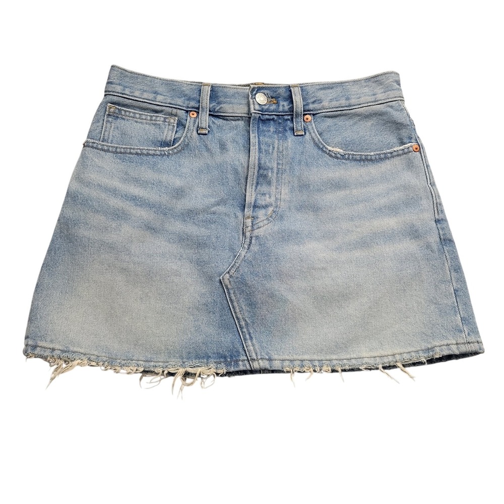 Madewell Denim Mini Skirt Light Wash Raw Hem Blue Jean Skirt Size 26